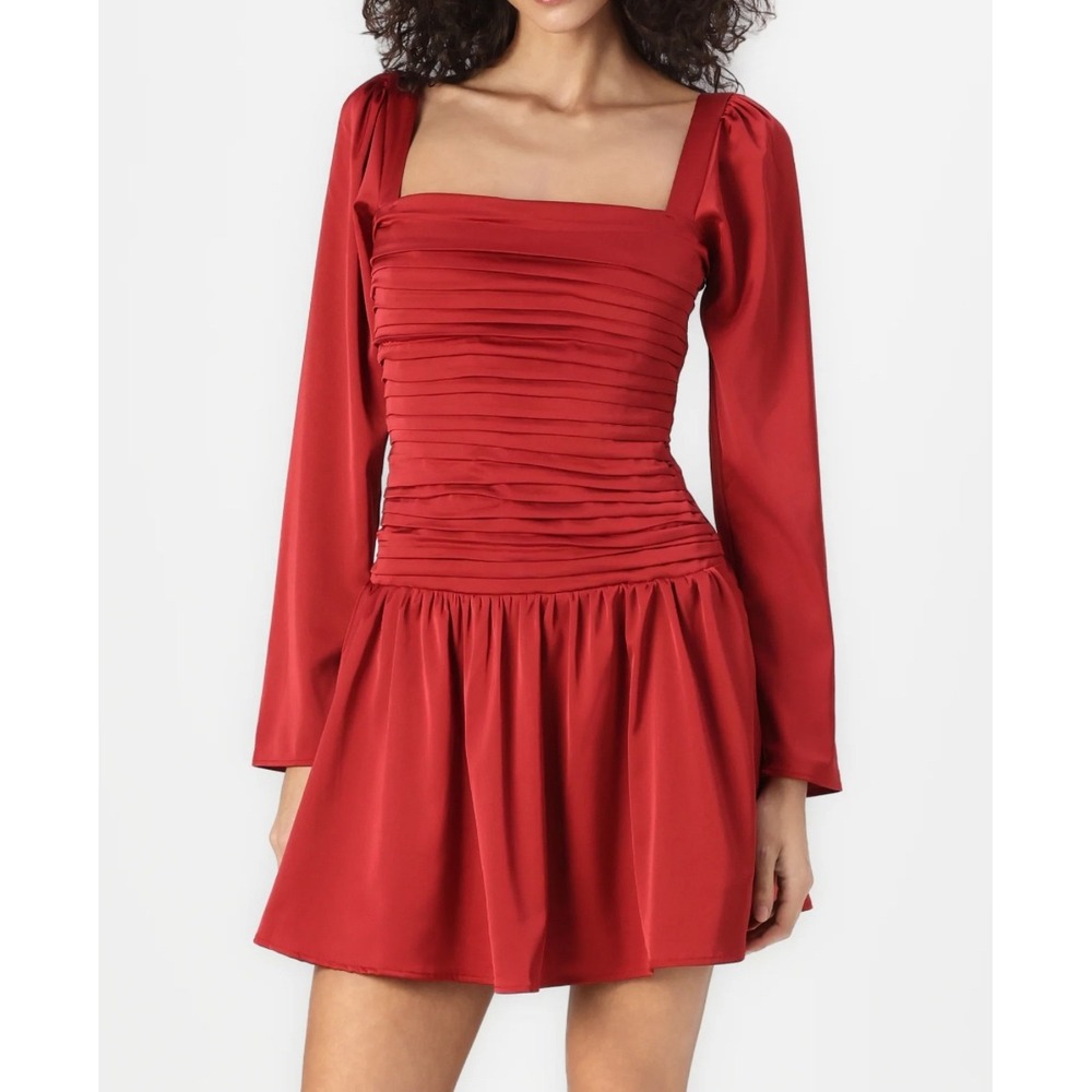 Abercrombie‎ & Fitch Emerson Drop Waist Satin mini dress red cocktail sz XS